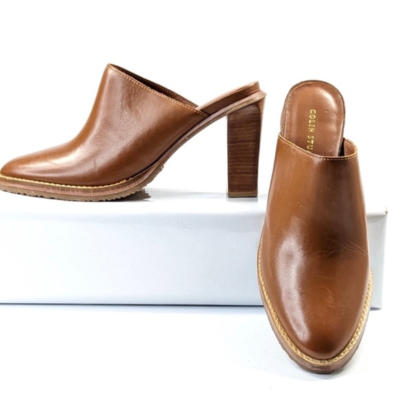 Colin Stuart Brown/Tan Leather Mule Heels, 8 - Picture 1 of 5